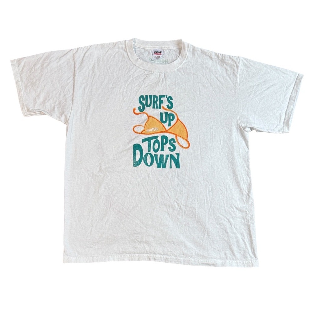 Vintage Y2K Hooters Tacoma WA Surfs Up Tops Down Tee Shirt Signed Men’s XL
